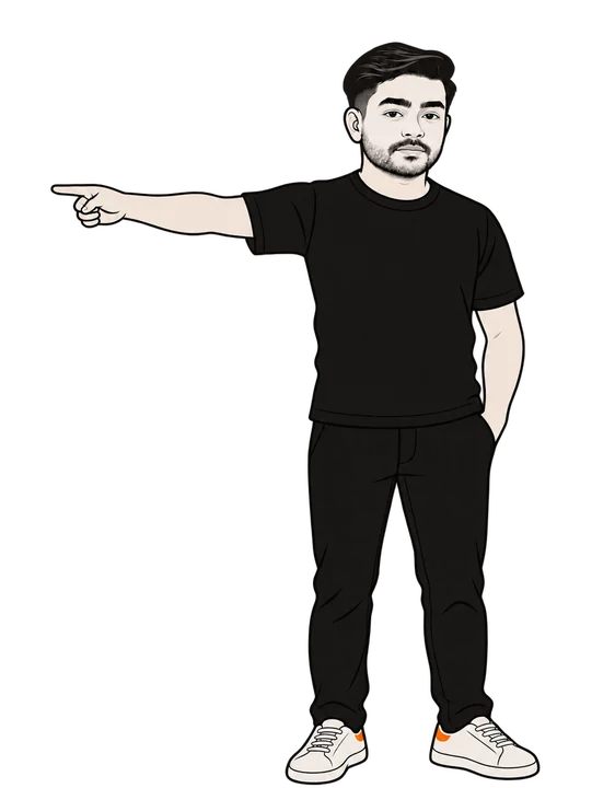 Cartoon Yahya, point pose